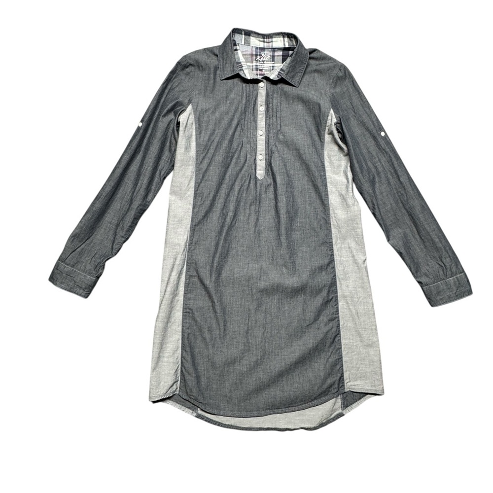 Kuhl Kiley Dress Womens M Gray Roll Tab Sleeve‎ Flip Cuffs Organic Cotton Hiking